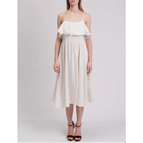 ADRIANA DEGREAS Dresses & Skirts - ADRIANA DEGREAS Silk & Linen Flare Dress Size M Ruffle Strappy Unlined Coastal